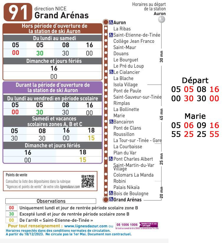 Fiche horaire 91 direction grand arenas 24 04 10 2