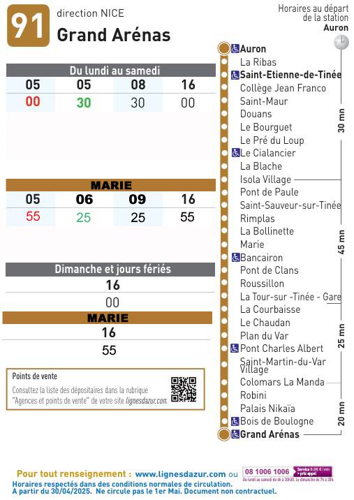 Horaire ligne 91 grand arenas marie 1